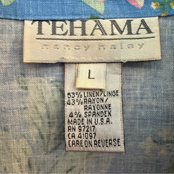 Vintage Blue Floral Linen Blend Jacket - Size Large - Picture 4 of 6